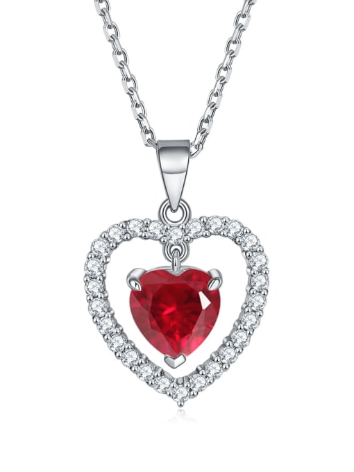 Red corundum [July] 925 Sterling Silver Birthstone Heart Dainty Necklace